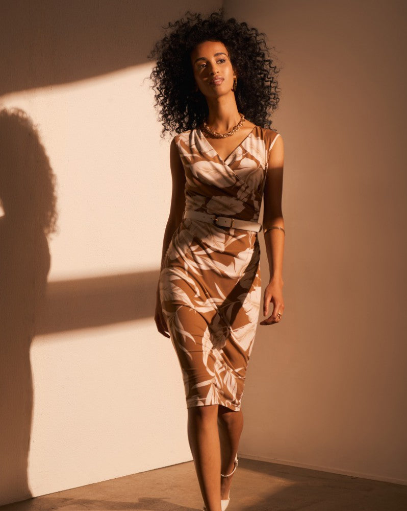 Joseph Ribkoff Beige/Vanilla Palm Wrap Dress Style 221036
