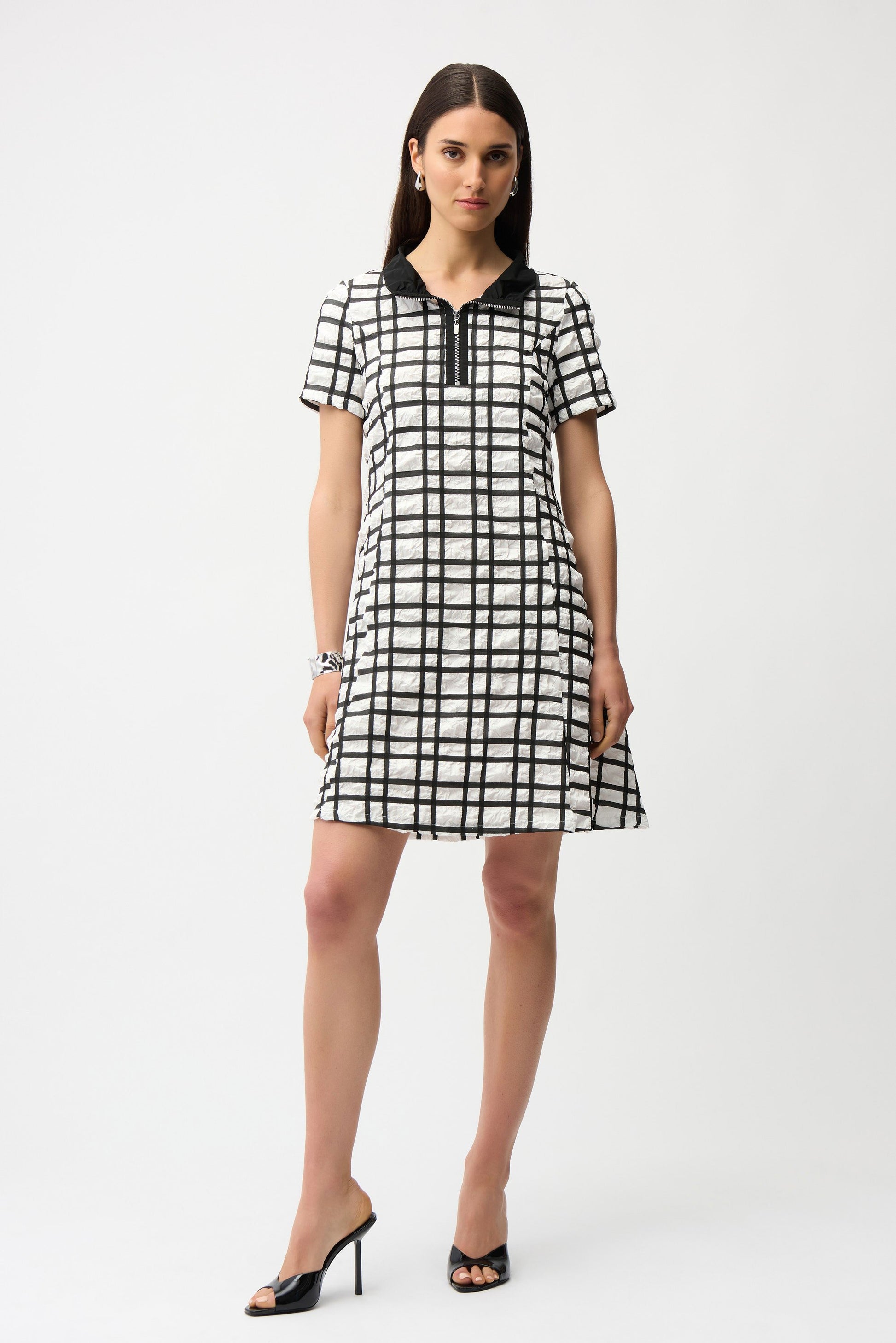 Jacquard Plaid Print A-line Dress With Contrast Detail 261307  Gasp  Boutique