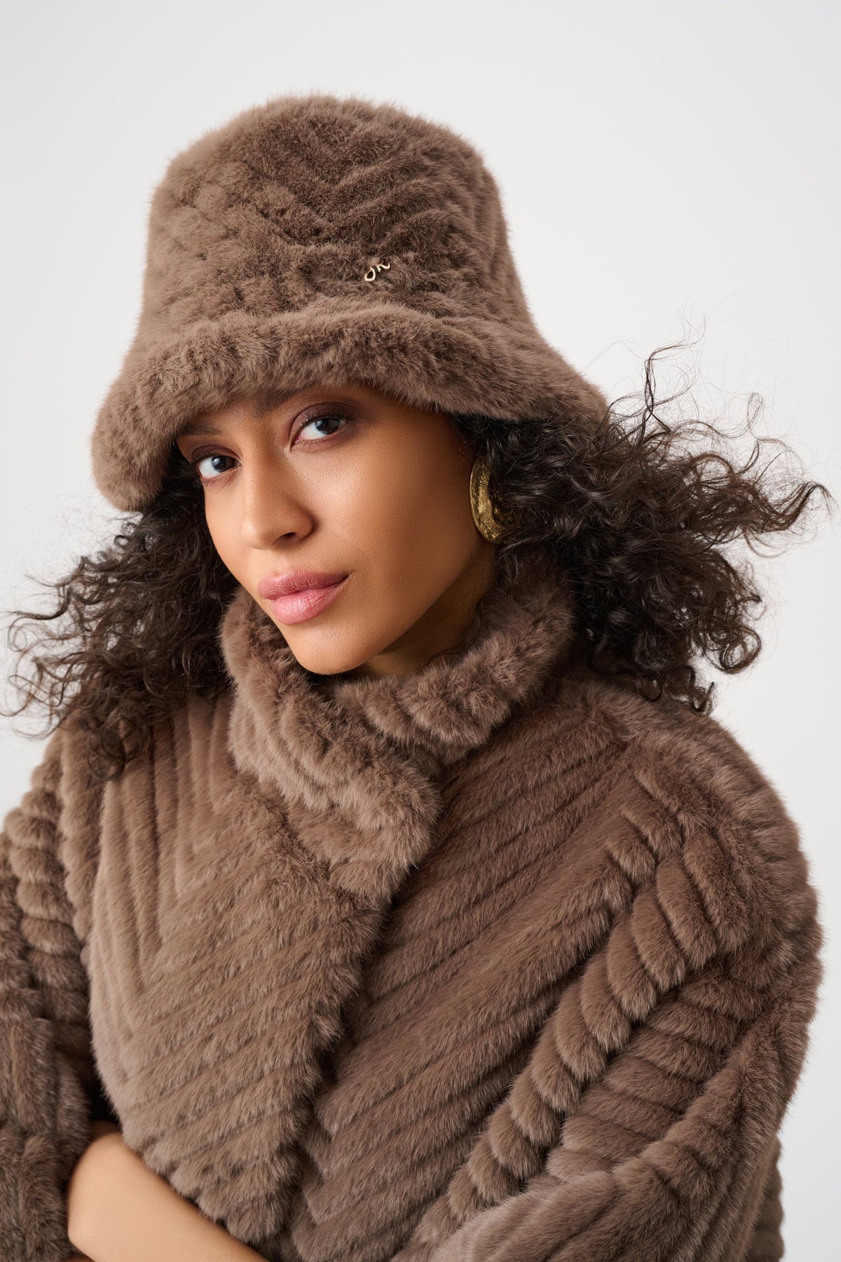 JOSEPH RIBKOFF 263974 Chevron Faux Fur Bucket Hat