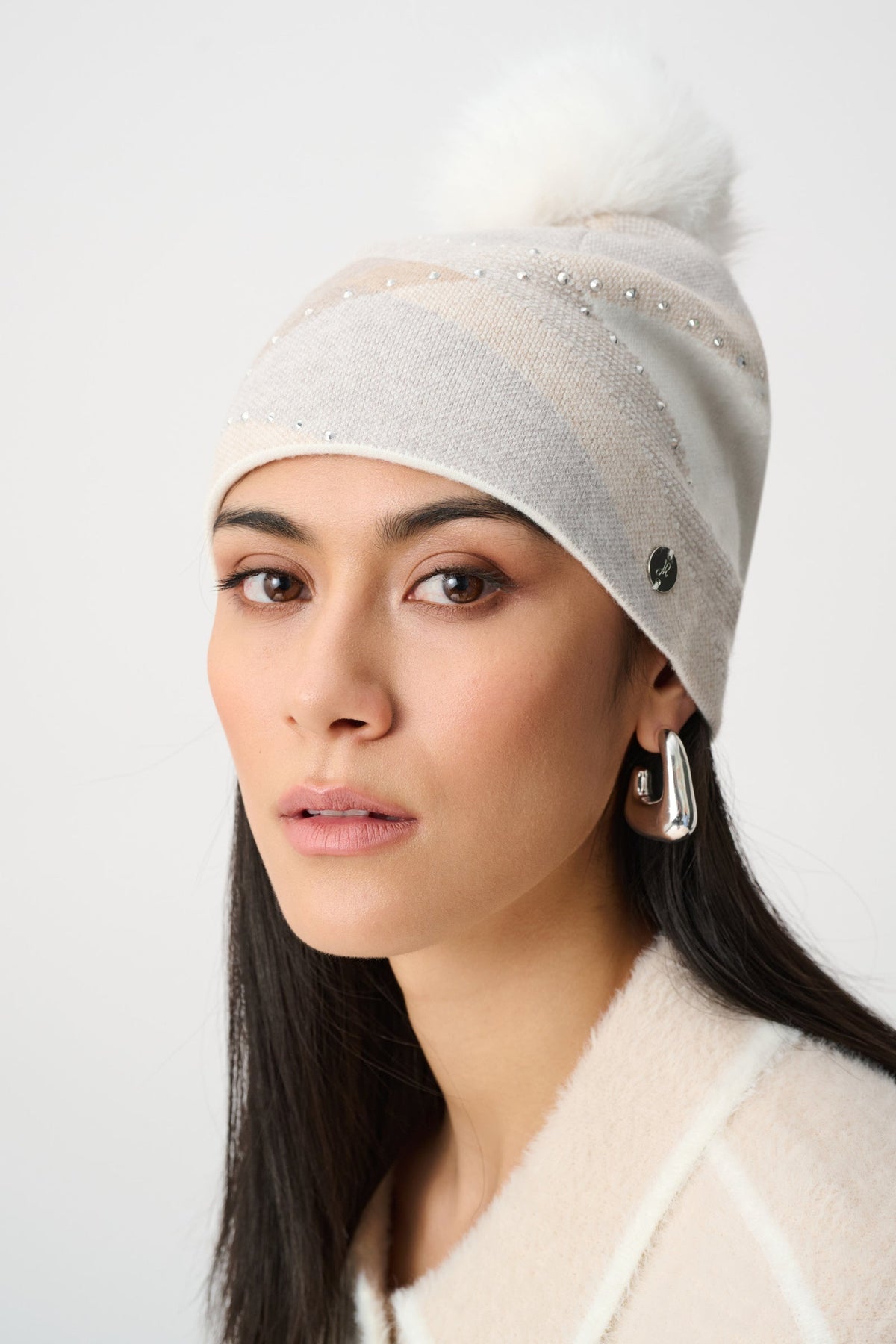 JOSEPH RIBKOFF 263980 Argyle Rhinestone Pompom Hat