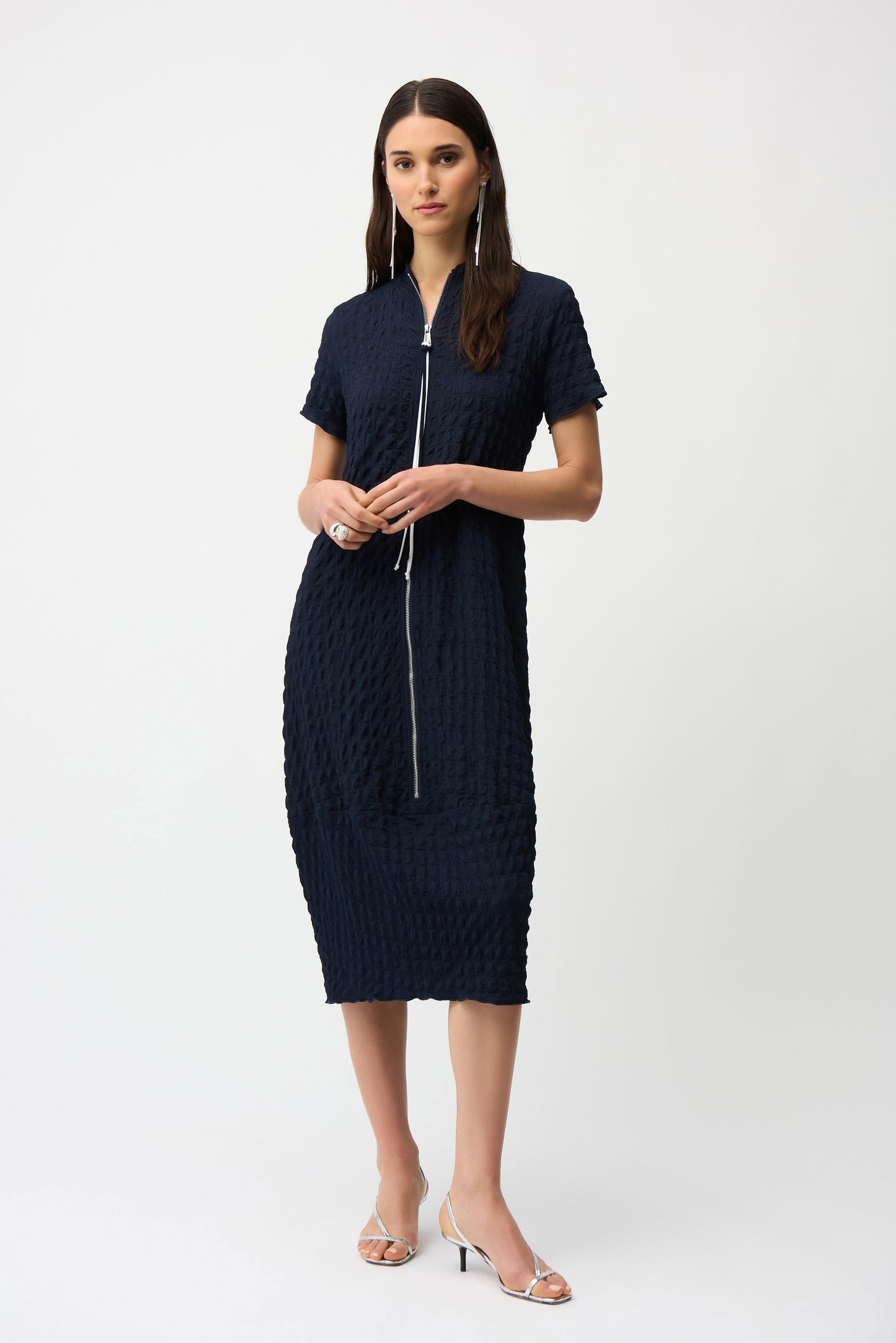 Textured Knit Cocoon Dress With Front Zipper
261064