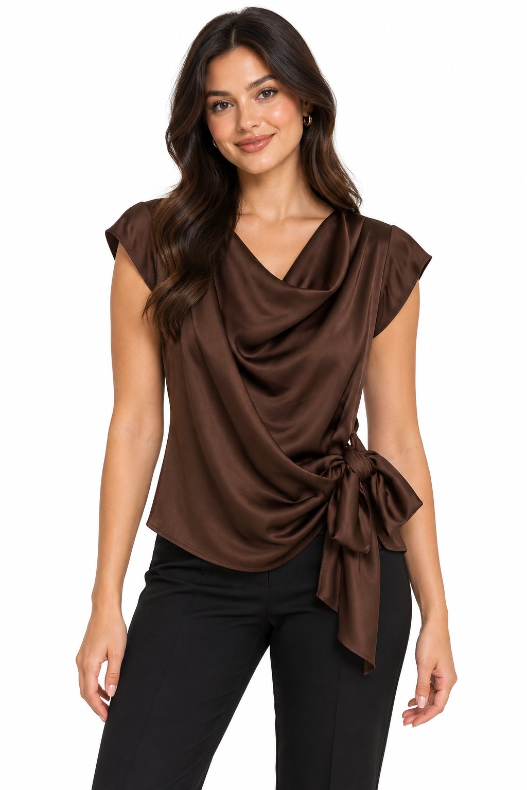 Kyla Chocolate Satin Side-Tie Top