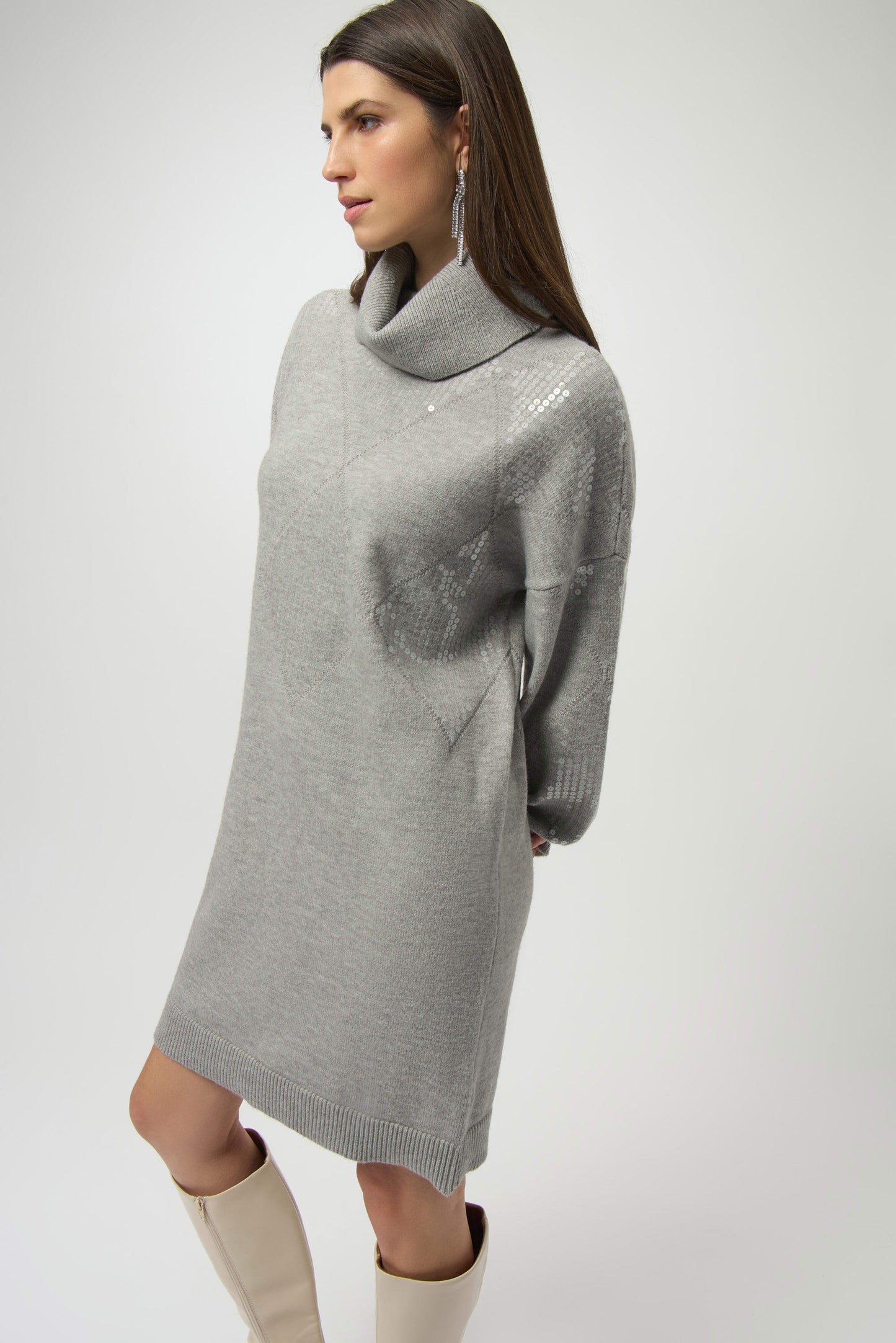 Sweater Knit Straight Dress with Sequin Detail
254931