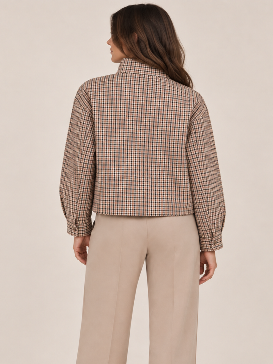 LIL JEN FUNNEL NECK COTSWOLDS JACKET IN BEIGE CHECK