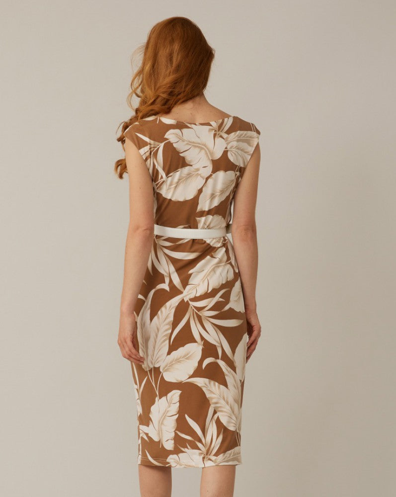 Joseph Ribkoff Beige/Vanilla Palm Wrap Dress Style 221036