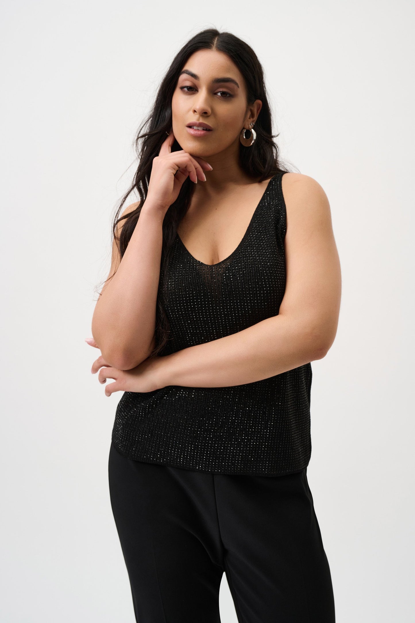JOSEPH RIBKOFF 252915CO Metallic Knitted Camisole with Rhinestones