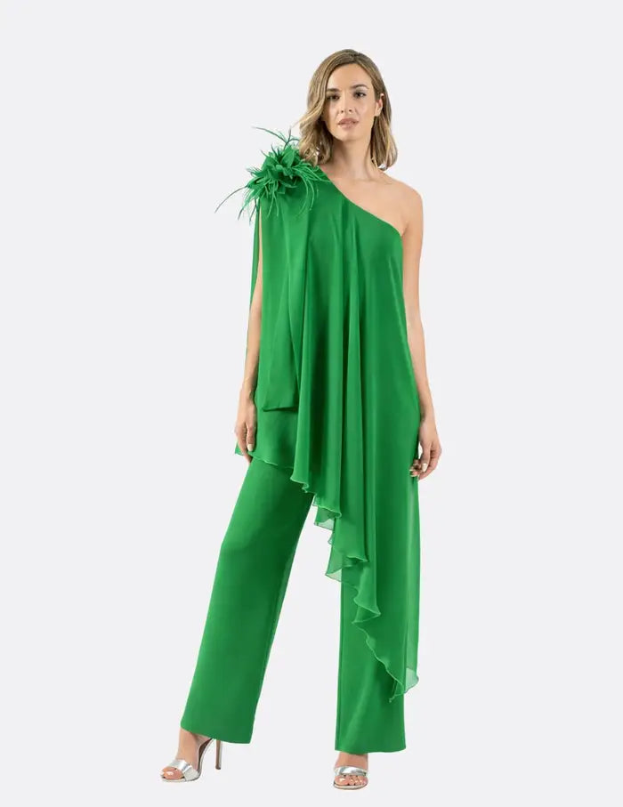 Moncho Heredia green one shoulder jumpsuit