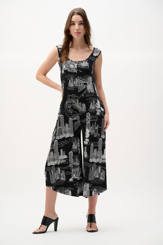 JOSEPH RIBKOFF 262243 Silky Knit Conversational Print Culotte Jumpsuit