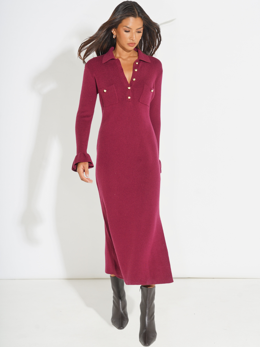 KATE & PIPPA PAYTON KNIT DRESS IN PLUM