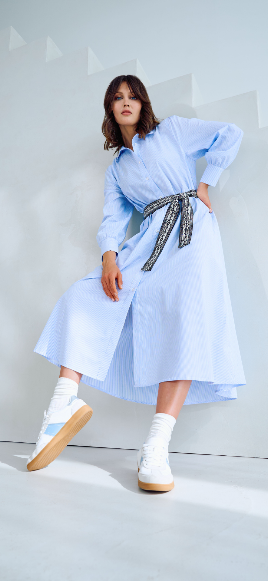 TUZZI  soft blue striped shirt dress