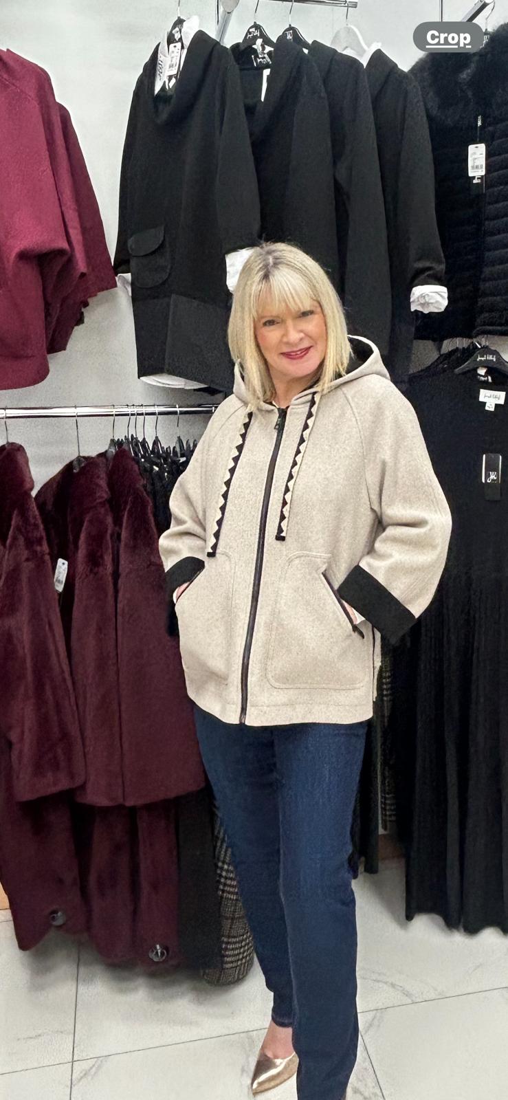 ZIA SHORT OVERALL WITH TWO-TONE DRAWN HOOD