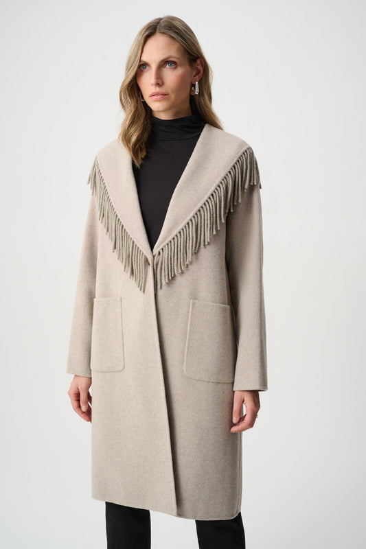JOSEPH RIBKOFF 263912 Wool Blend Fringed Coat