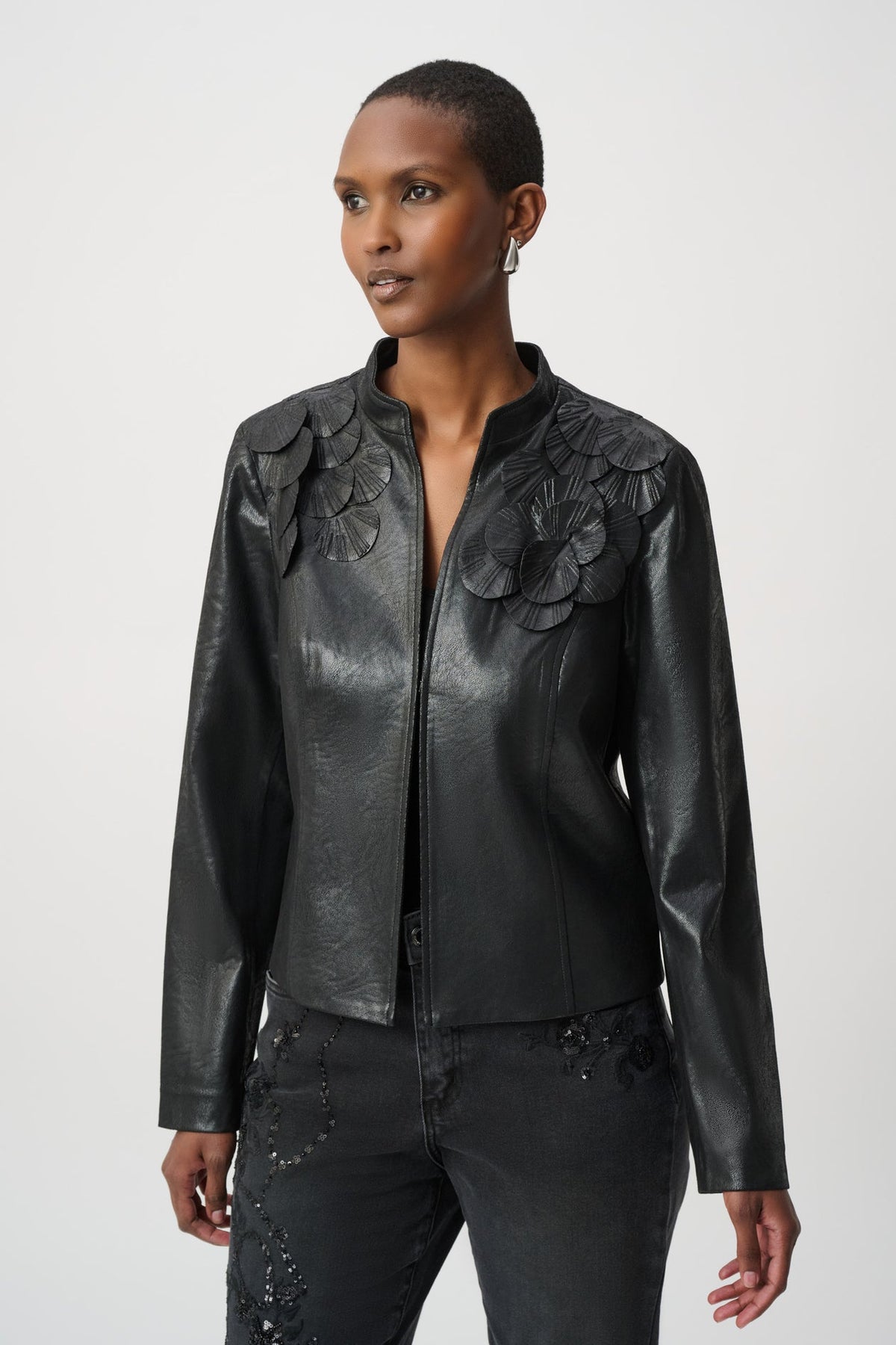 JOSEPH RIBKOFF EMBELLISHED FOILED SUEDE JACKET 264906