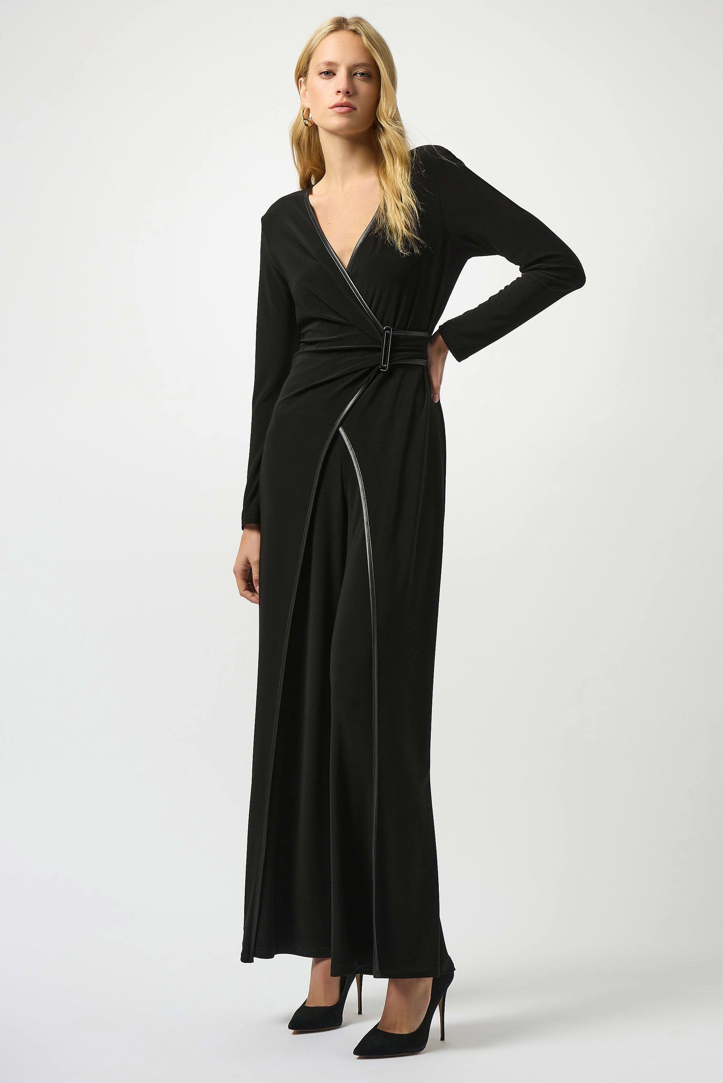 Silky Knit & Leatherette Wide-Leg Jumpsuit
253249
_