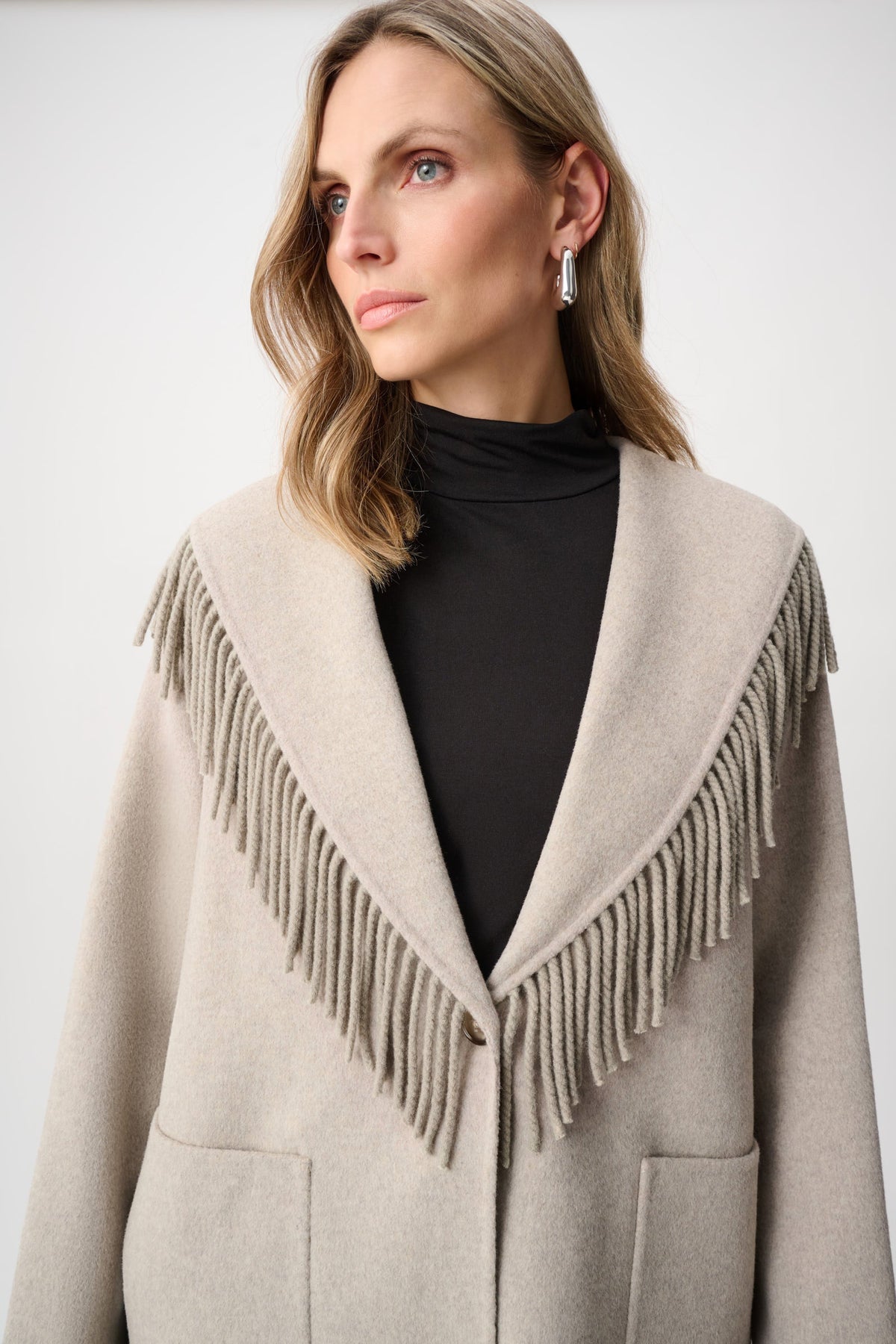 JOSEPH RIBKOFF 263912 Wool Blend Fringed Coat