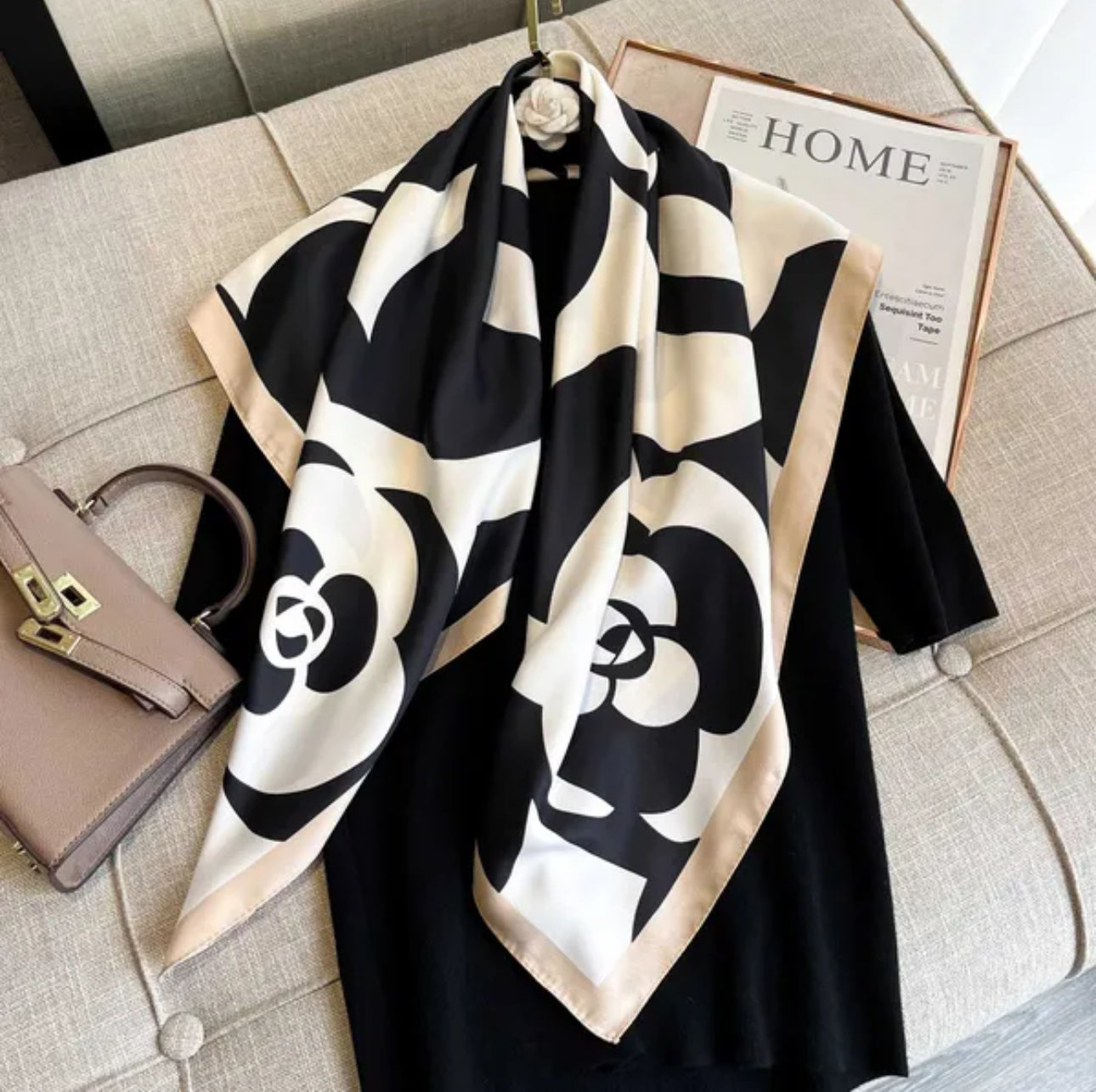 Black and ivory floral scarf