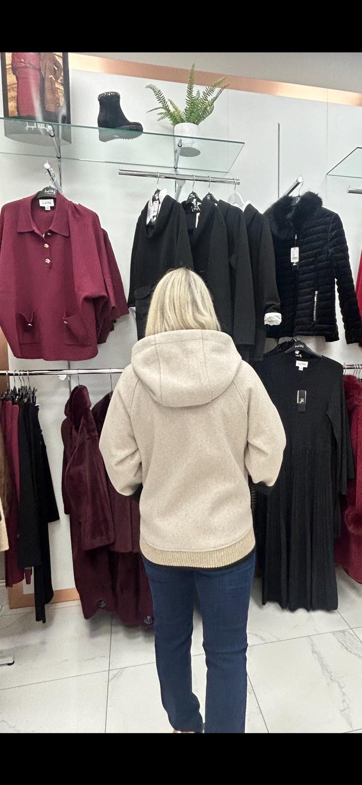 ZIA SHORT OVERALL WITH TWO-TONE DRAWN HOOD