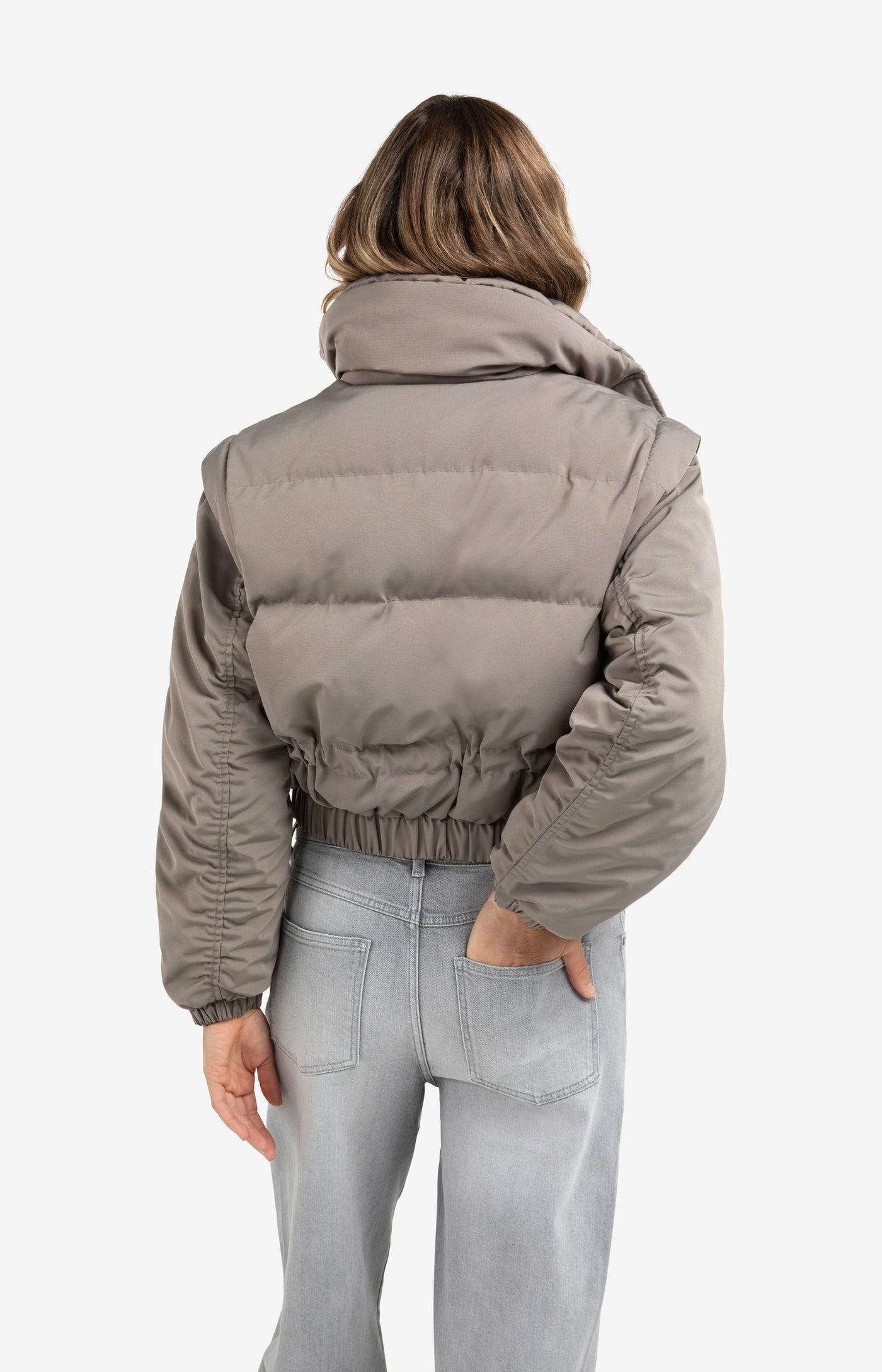 YAYA cropped nylon jacket with zip-off sleeves