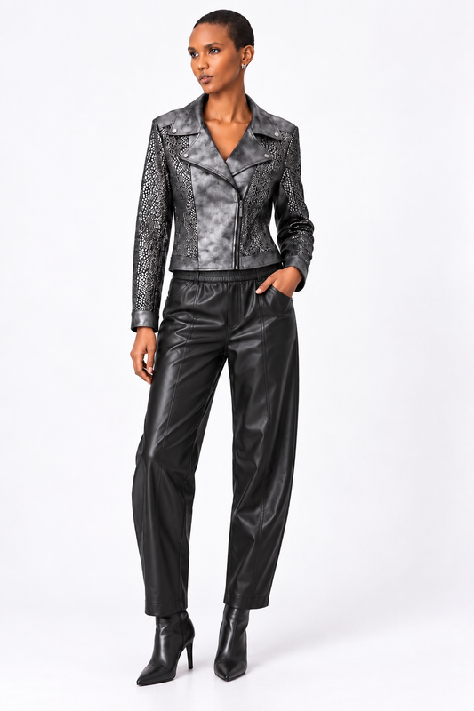 Darling Black Faux Leather Pull-On Barrel Trousers