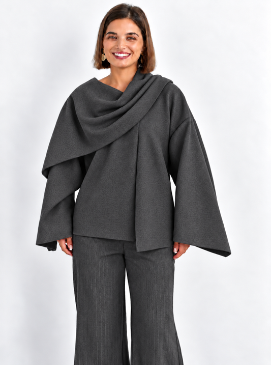 Draped Cape Top – Dark Grey