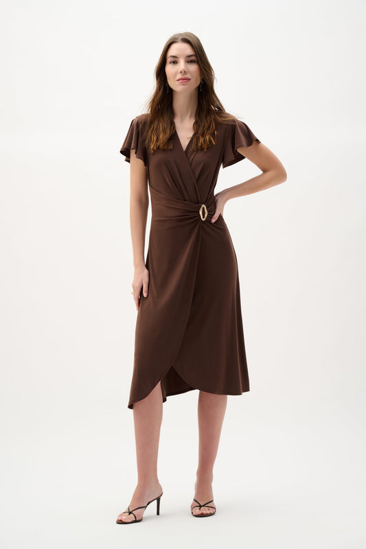 JOSEPH RIBKOFF 262140 Silky Knit Wrap Dress With Ruffled Sleeves