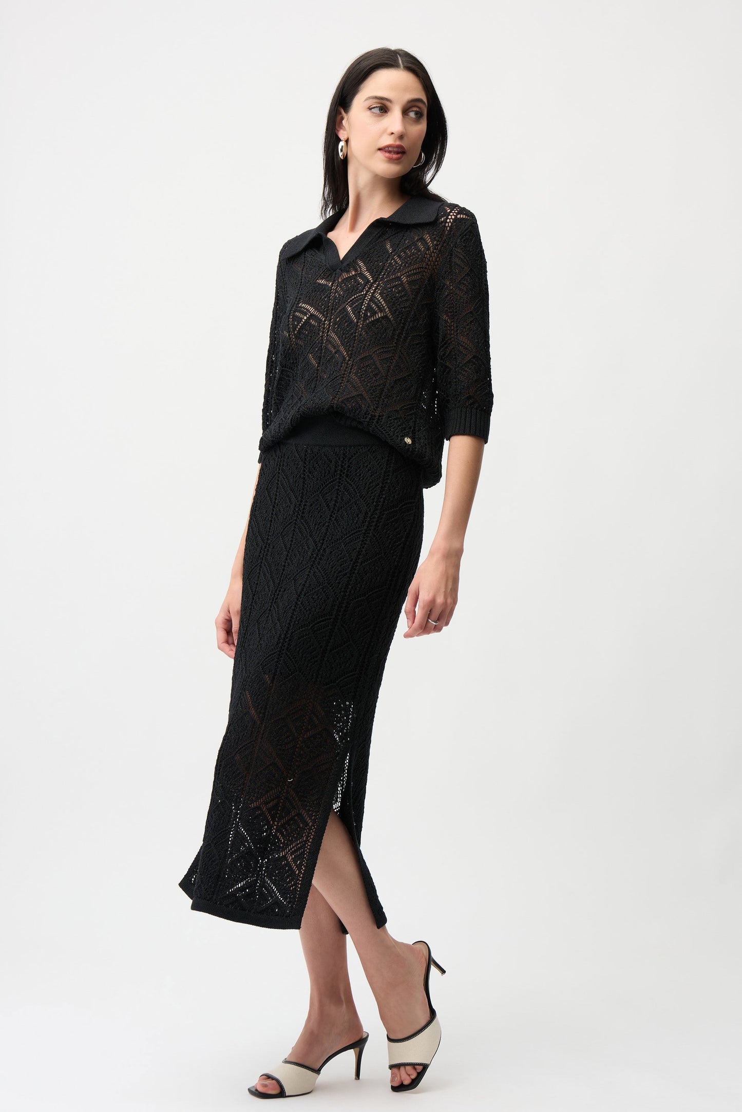 Cotton Blend Open Stitch Pencil Skirt
261928