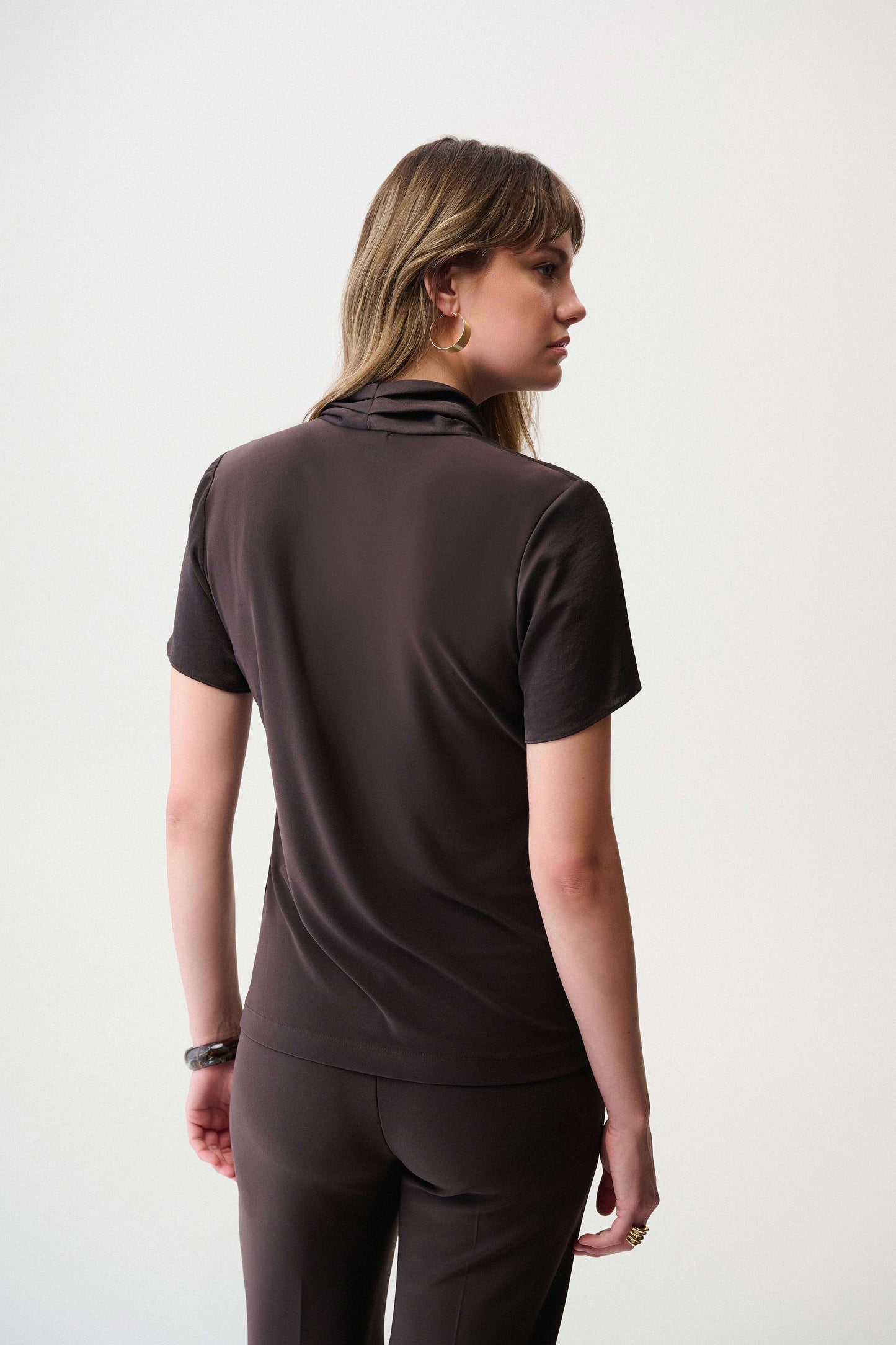 JOSEPH RIBKOFF 253237F25 Recycled Satin And Silky Knit Wrap Top in mocha