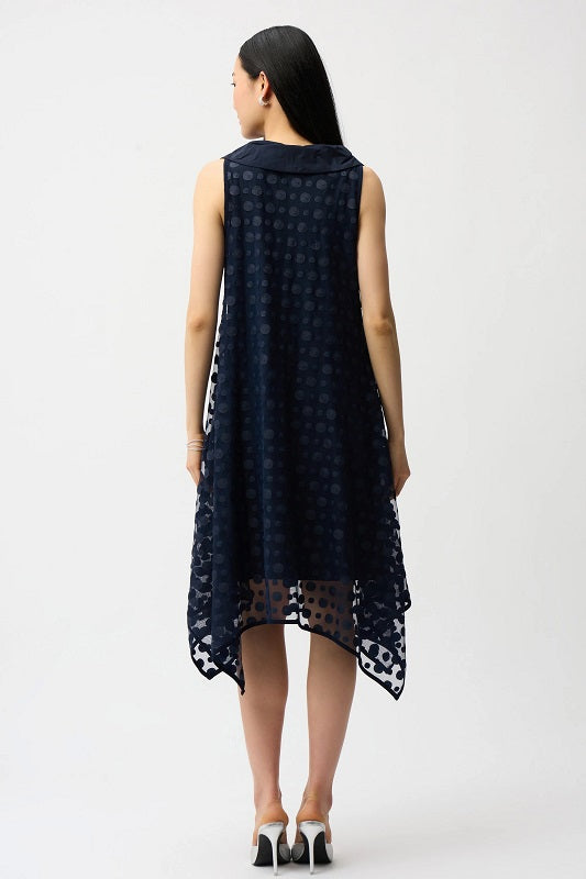 ⸻

Joseph Ribkoff Polka Dot Overlay Dress – Style 261299