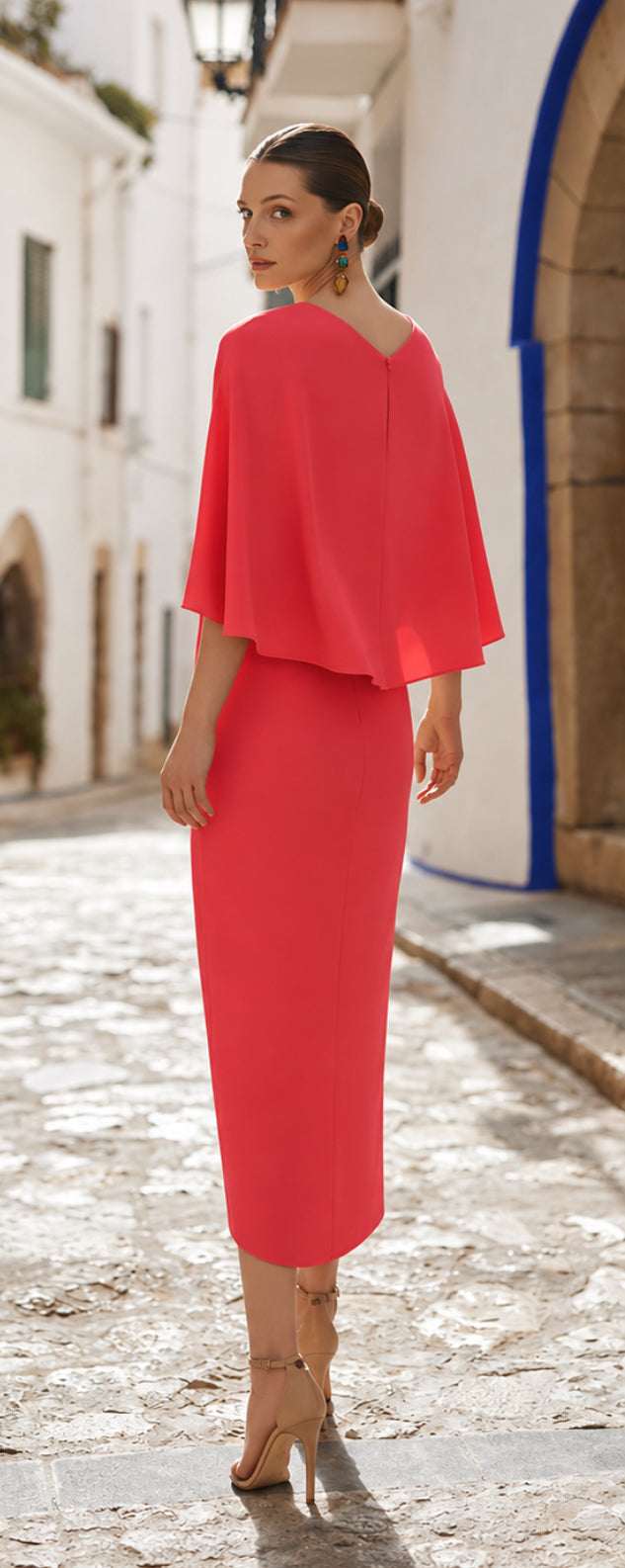 AIRE Barcelona midi dress in coral - 9U137