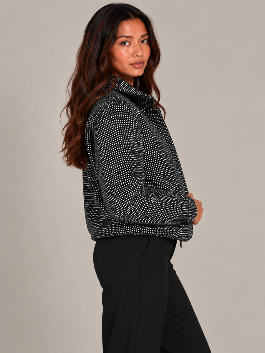 LIL JEN FUNNEL NECK COTSWOLDS JACKET IN BLACK CHECK