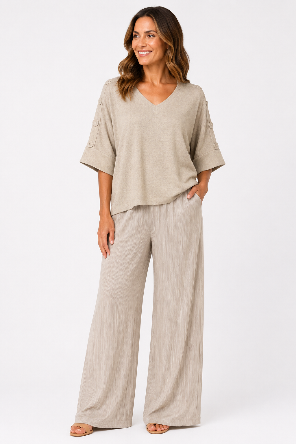 Stone Textured Wide Leg Trousers