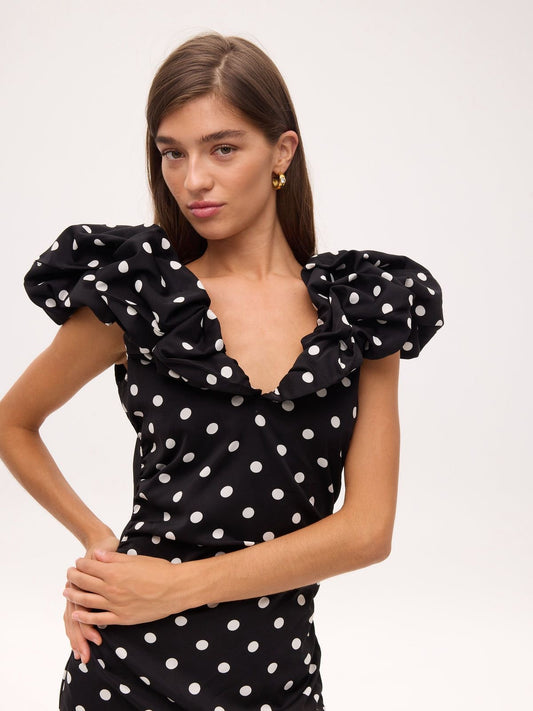 Mioh Bianca Dots ruffle midi dress