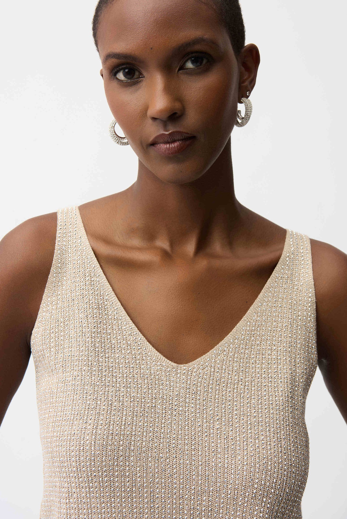 Metallic Knitted Camisole with Rhinestones
252915S26