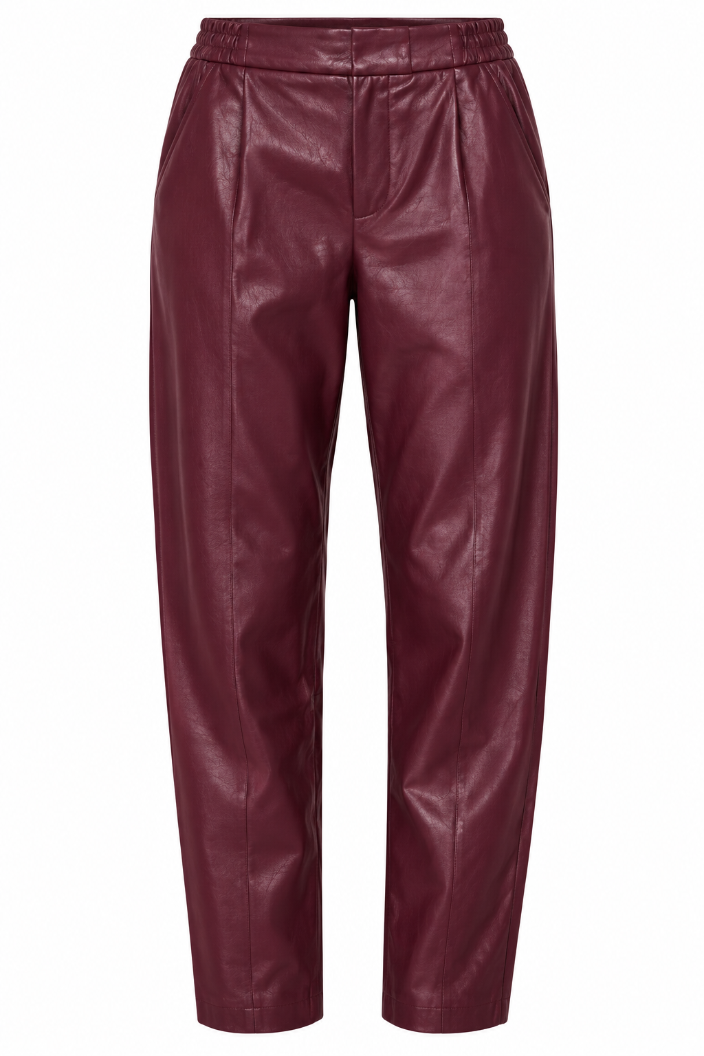 Pull-On Faux Leather Barrel Trousers – Wine