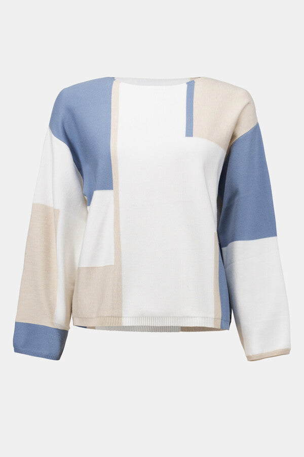 JOSEPH RIBKOFF 261998 Geometric Boat Neck Pullover Style