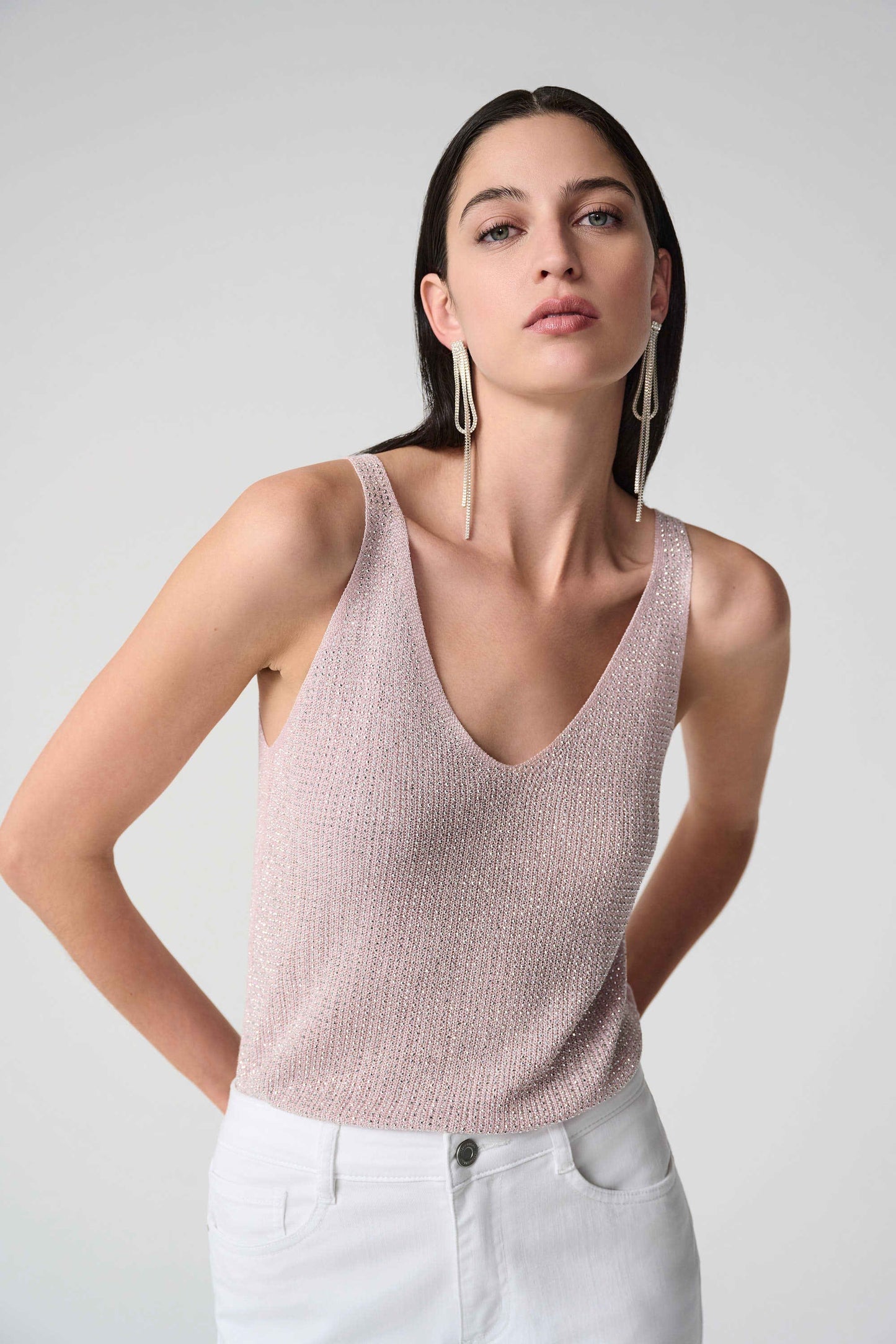 JOSEPH RIBKOFF 252915S26 Metallic Knitted Camisole with Rhinestones