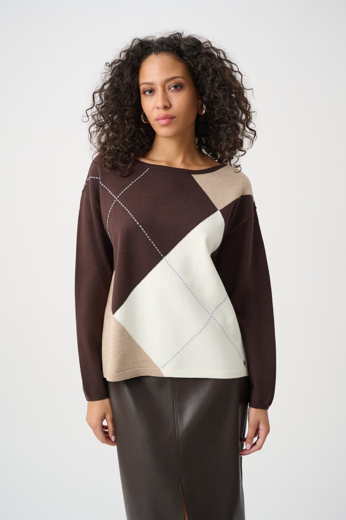 JOSEPH RIBKOFF BRUSHED VISCOSE KNIT ARGYLE PATTERN CREWNECK SWEATER STYLE 263948