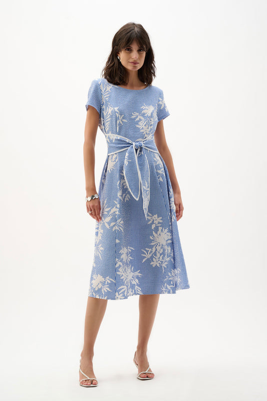 JOSEPH RIBKOFF 262191 Woven Seersucker Floral Print Fit And Flare Dress