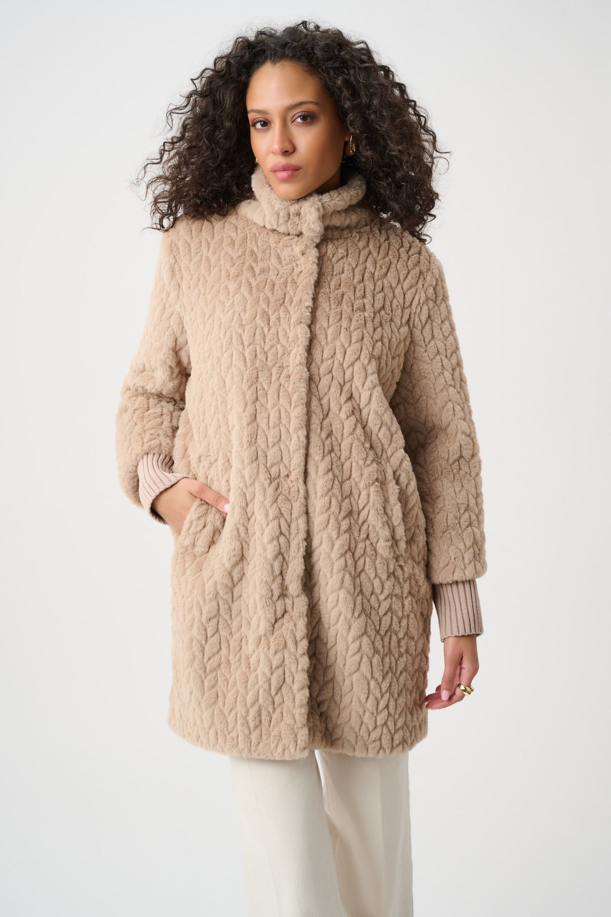 JOSEPH RIBKOFF 263915 Chevron Faux Fur Coat