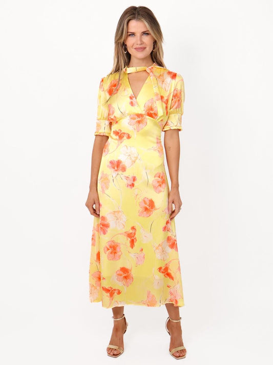 Kate & Pippa kimber lemon blossom tie neck midi dress