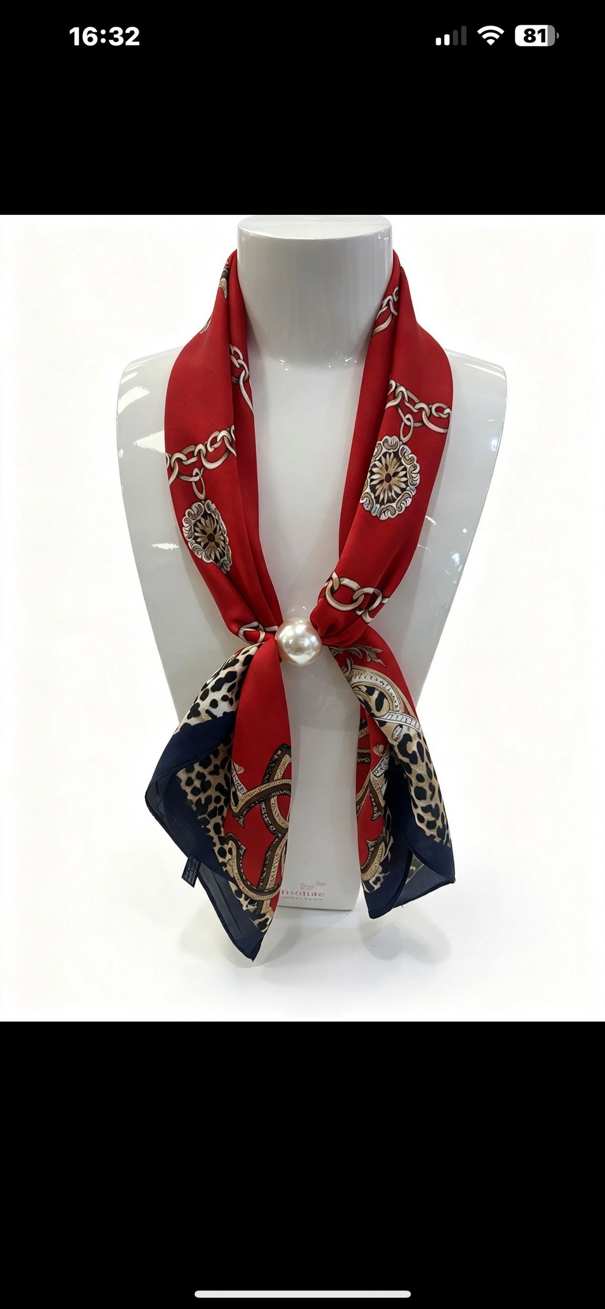 Leona Red Chain Leopard Print Square Scarf.
