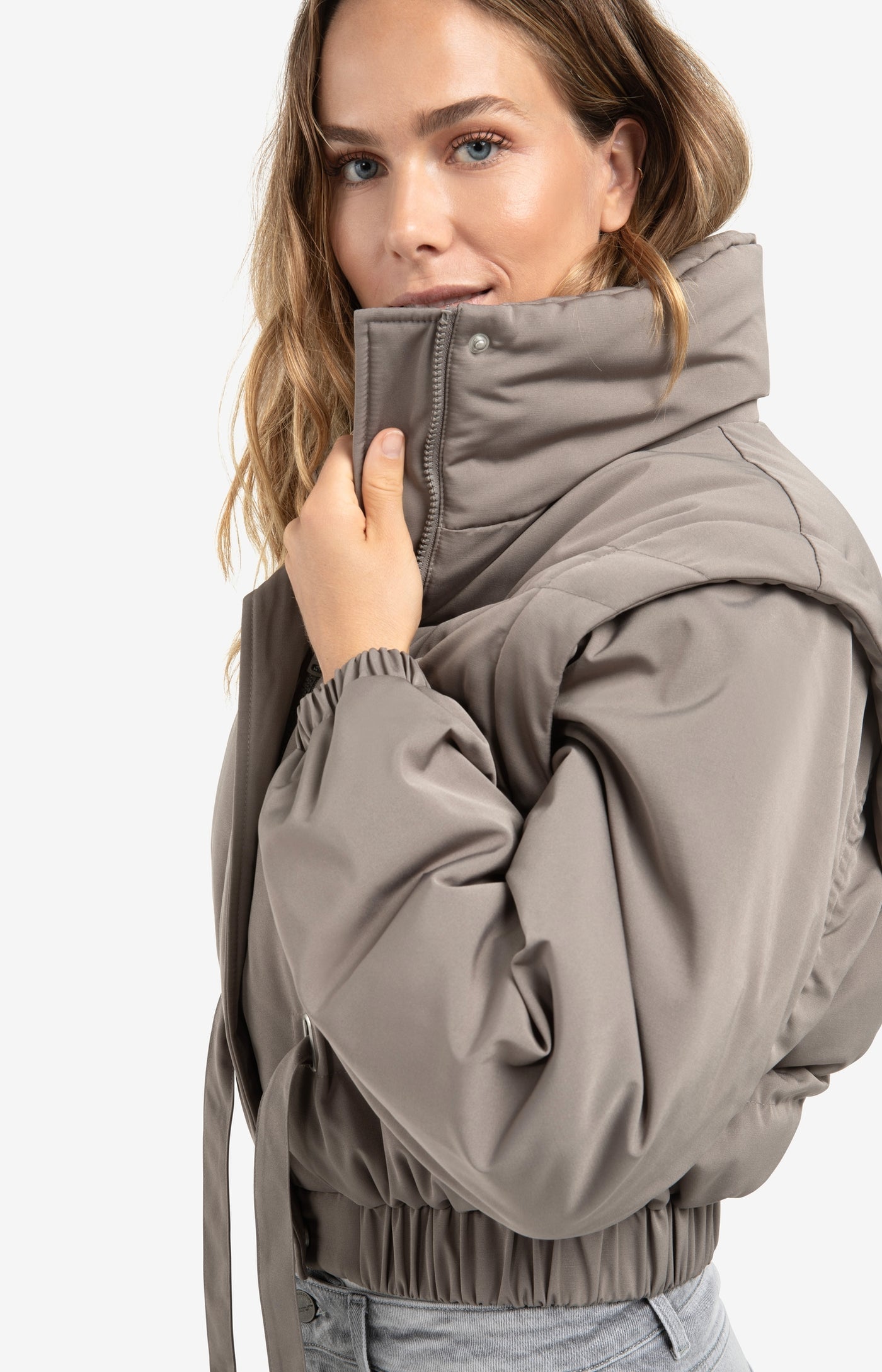 YAYA cropped nylon jacket with zip-off sleeves
