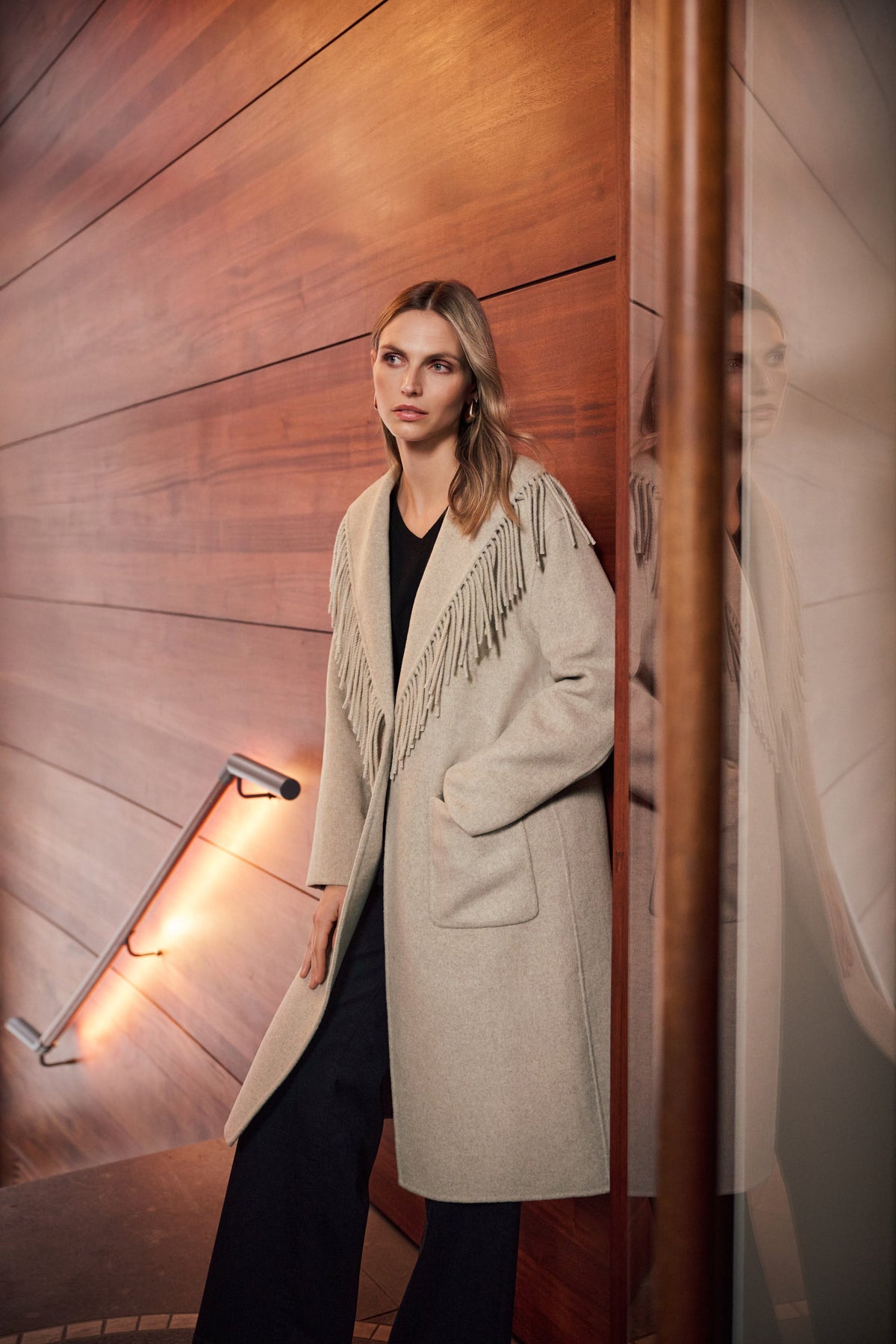 JOSEPH RIBKOFF 263912 Wool Blend Fringed Coat