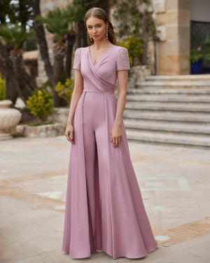 Pink jumpsuit with diamond sleeves. Mother of the bride and groom/ special occasion