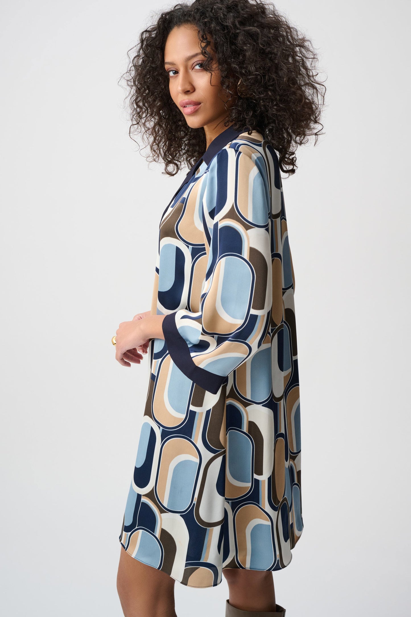 JOSEPH RIBKOFF Recycled Satin Geometric Trapeze Dress 263064
