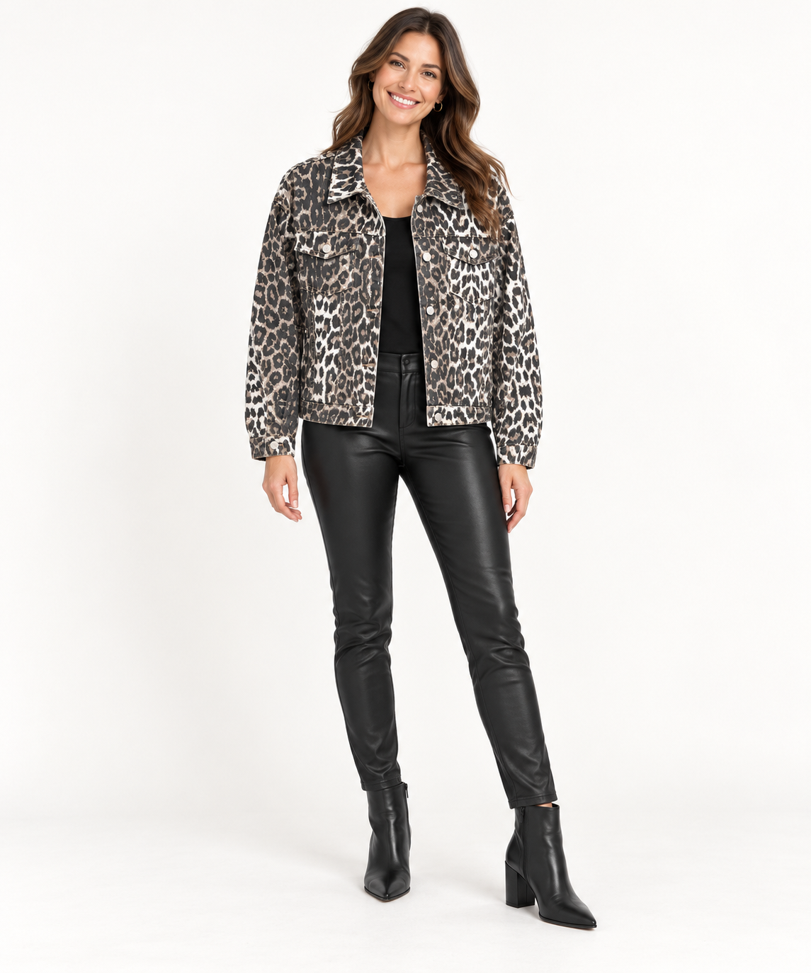 Nina Carter Leopard‑Print Cropped Jacket S570