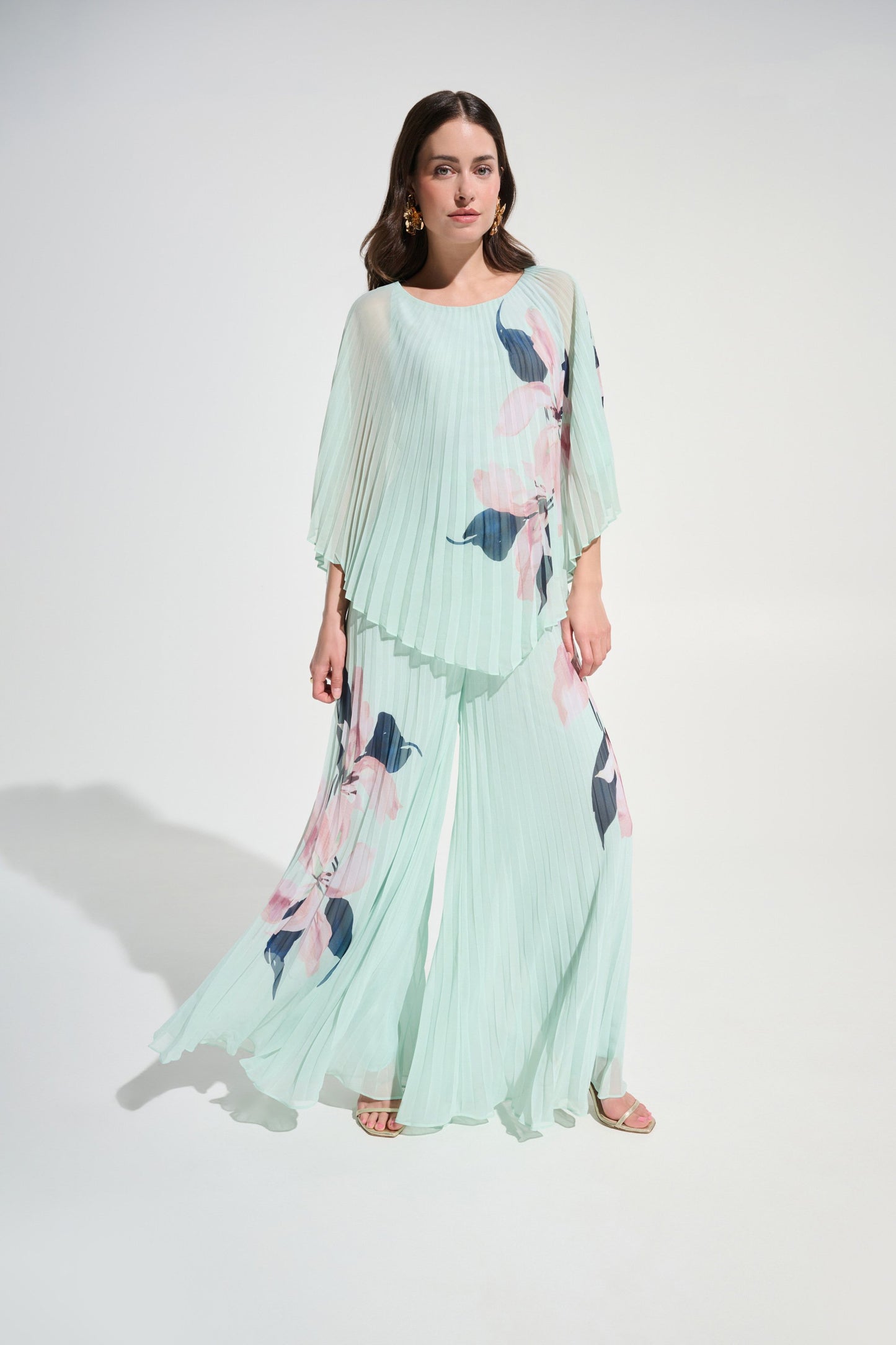 JOSEPH RIBKOFF Signature | Chiffon Floral Print Pleated Wide Leg Pants 262718