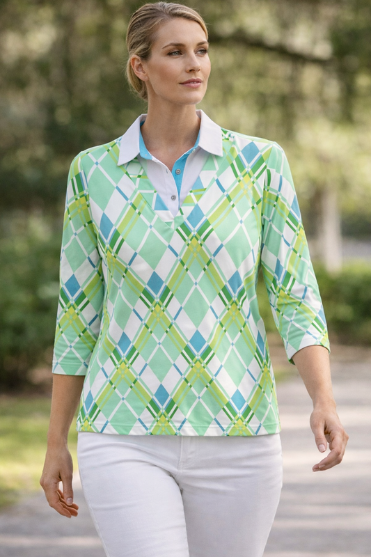 Yew Printed Collar Top – Fresh Green Mix