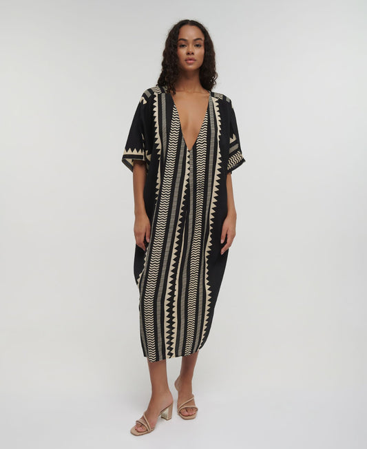 Ble 1223 black and beige holiday midi dress