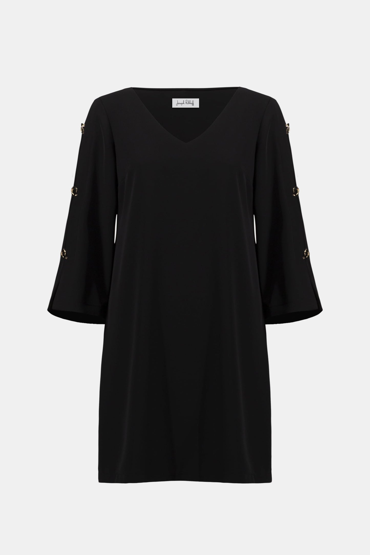 JOSEPH RIBKOFF Woven Twill Trapeze Dress With Gold Trimmed Slit Sleeves 261085